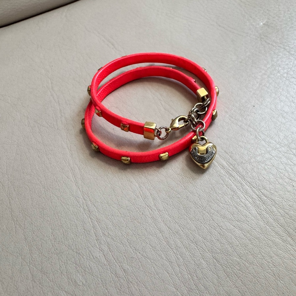 Juicy Couture Hot Pink Bracelet with Gold Heart Charm